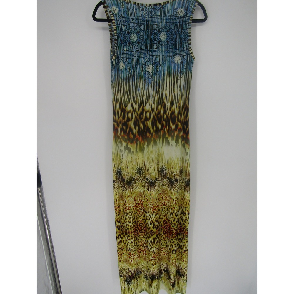 Maxi Dress Medium Mulit Color Animal Print Beaded Boho Beachy Resortwear Festive - Picture 3 of 15